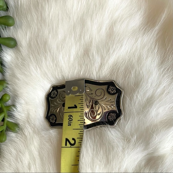 Belt Buckle Floral Silver & Black Rodeo Western - Picture 4 of 5